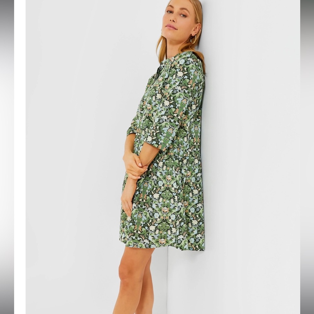 Tuckernuck Sage Deco Damask Royal Shirt Dress NWT